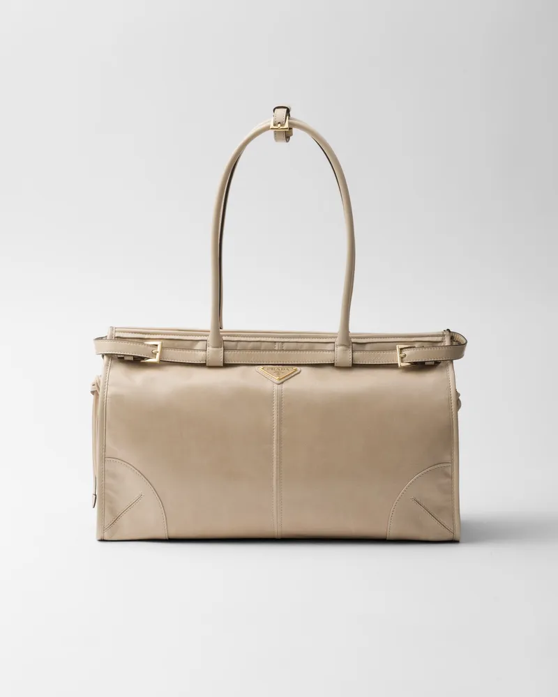 Prada Bonnie Große Handtasche aus Leder Travertin