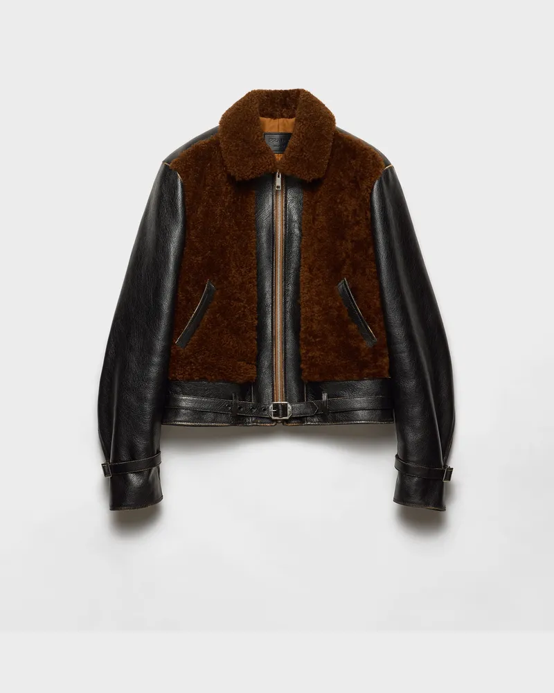 Prada Jacke aus Leder und Lammfell Schwarz