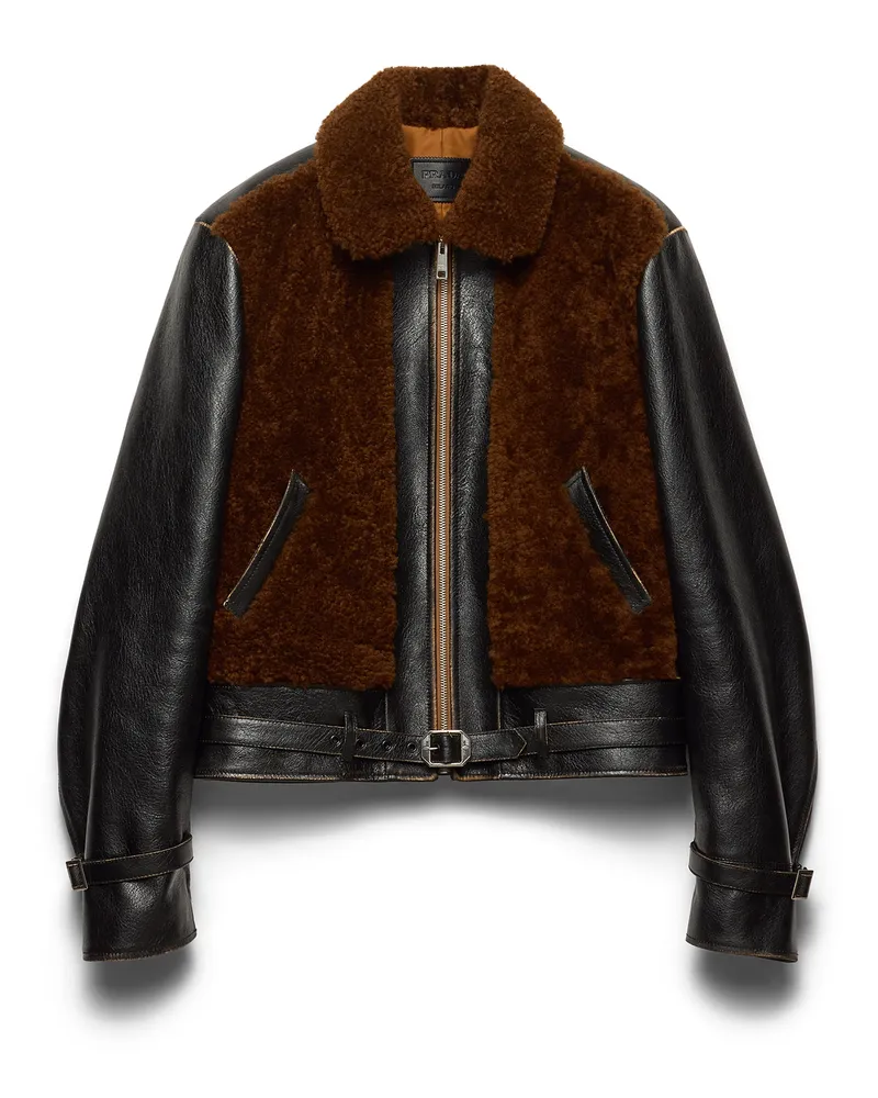Prada Jacke Aus Leder Und Lammfell, Herren, Schwarz/gebrannte Sienna, Größe Schwarz