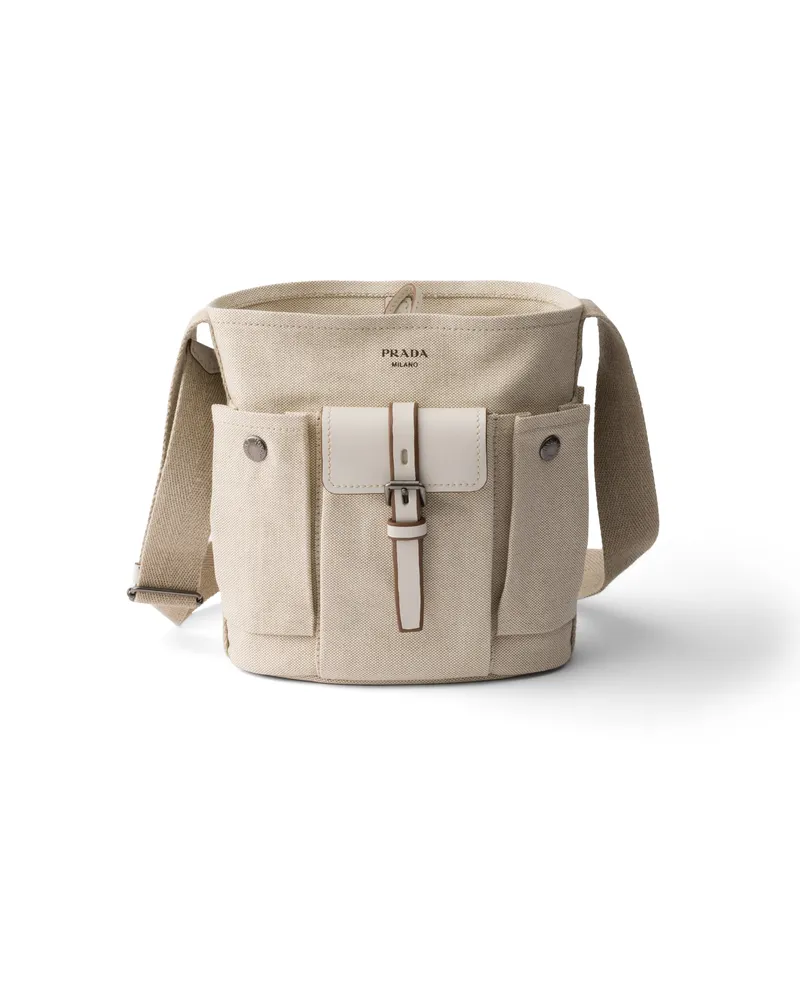 Prada Route Bucket Bag Aus Mini-canvas Und Leder, Damen, Natur Natur