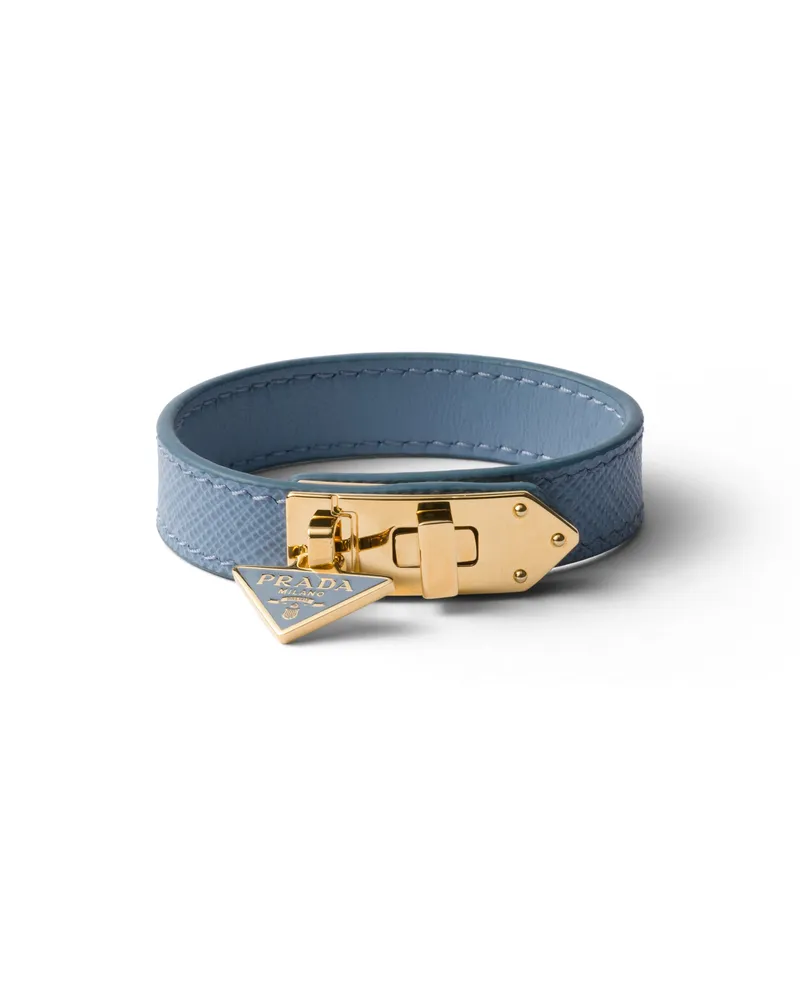 Prada Armband Aus Saffiano-leder, Damen, Astralblau, Größe Astralblau