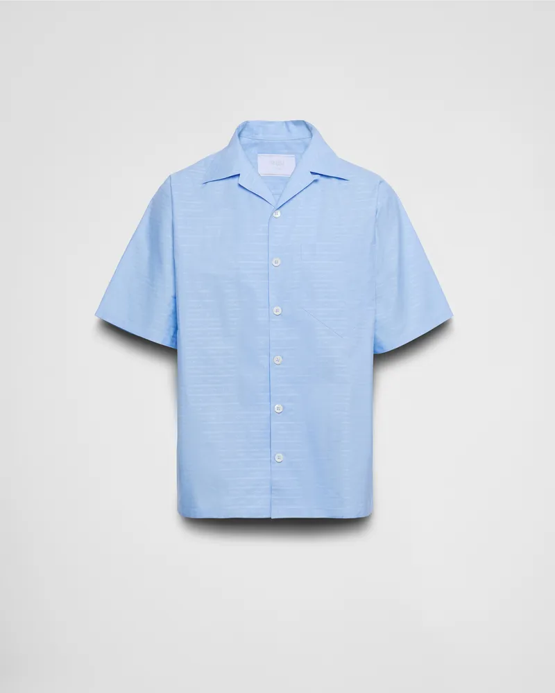 Prada Kurzärmliges Hemd aus Baumwolle Himmelblau
