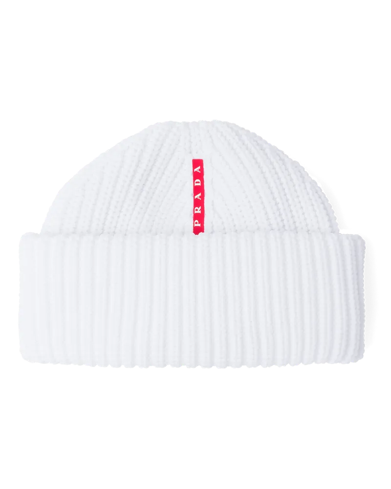 Prada Gerippte Mütze aus Tec-Rec Nylon Weiss
