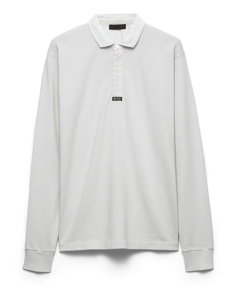 Prada Langärmliges Poloshirt Aus Baumwolle, Herren, Eis, Größe Eis