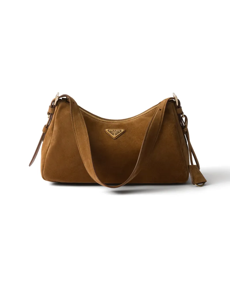 Prada Mittelgroße  Aimée Schultertasche Aus Wildleder, Damen, Zimt Zimt