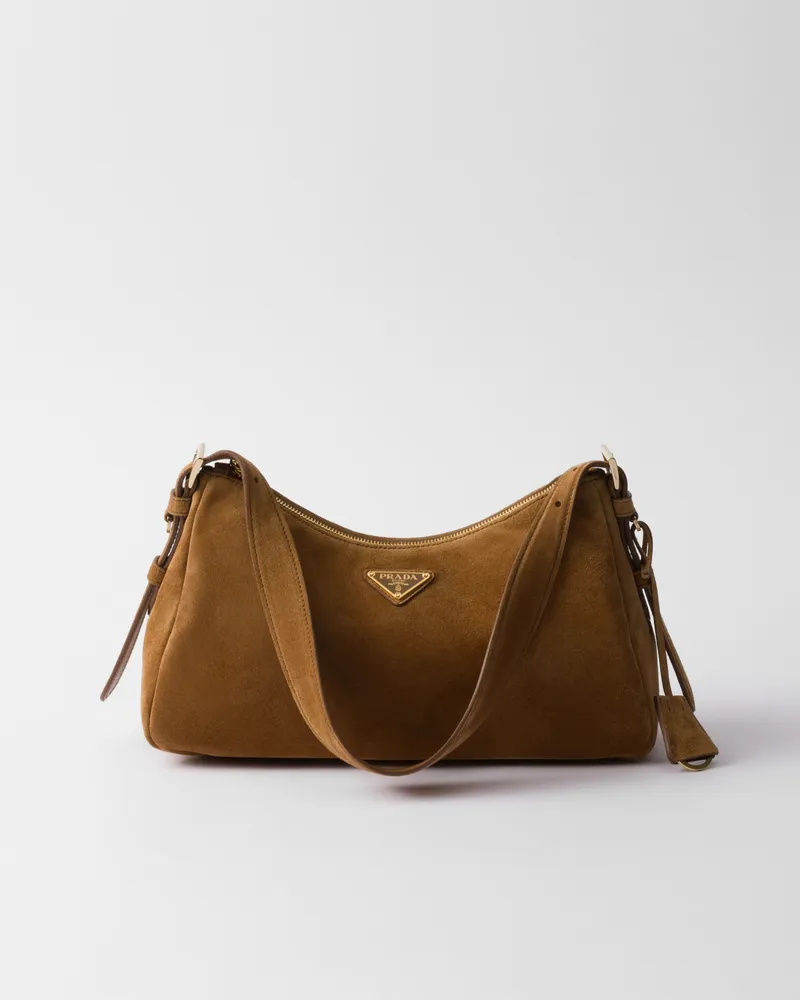Prada Mittelgroße  Aimée Schultertasche aus Wildleder Zimt