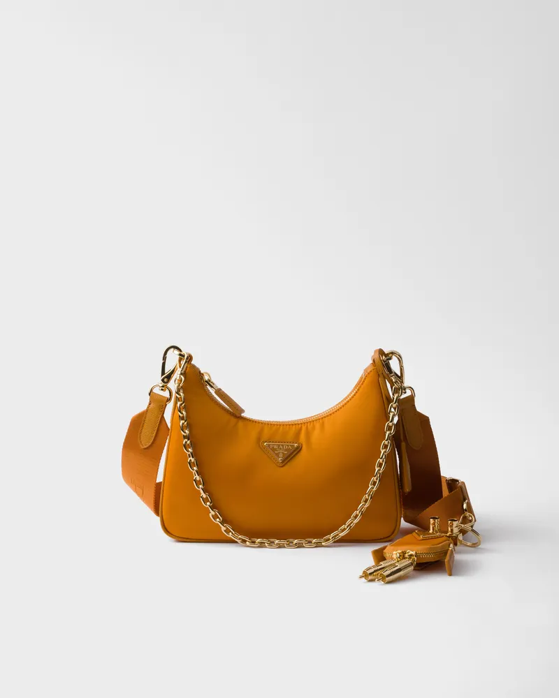 Prada Re-Edition 2005 Tasche aus Re-Nylon und Saffiano-Leder Bernstein