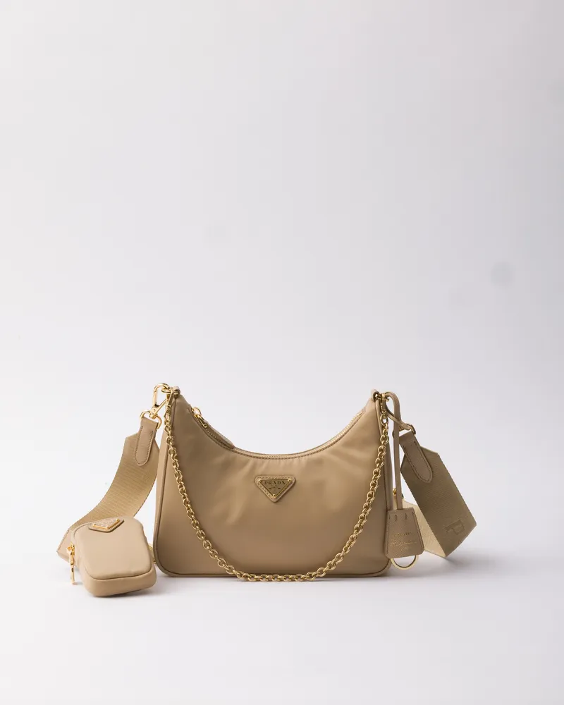 Prada Re-edition 2005 Tasche Aus Re-nylon, Damen, Korkbeige+flaschengrün Korkbeige+flaschengrün