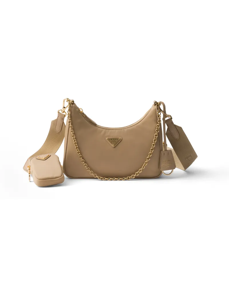 Prada Re-edition 2005 Tasche Aus Re-nylon, Damen, Korkbeige+flaschengrün Korkbeige+flaschengrün