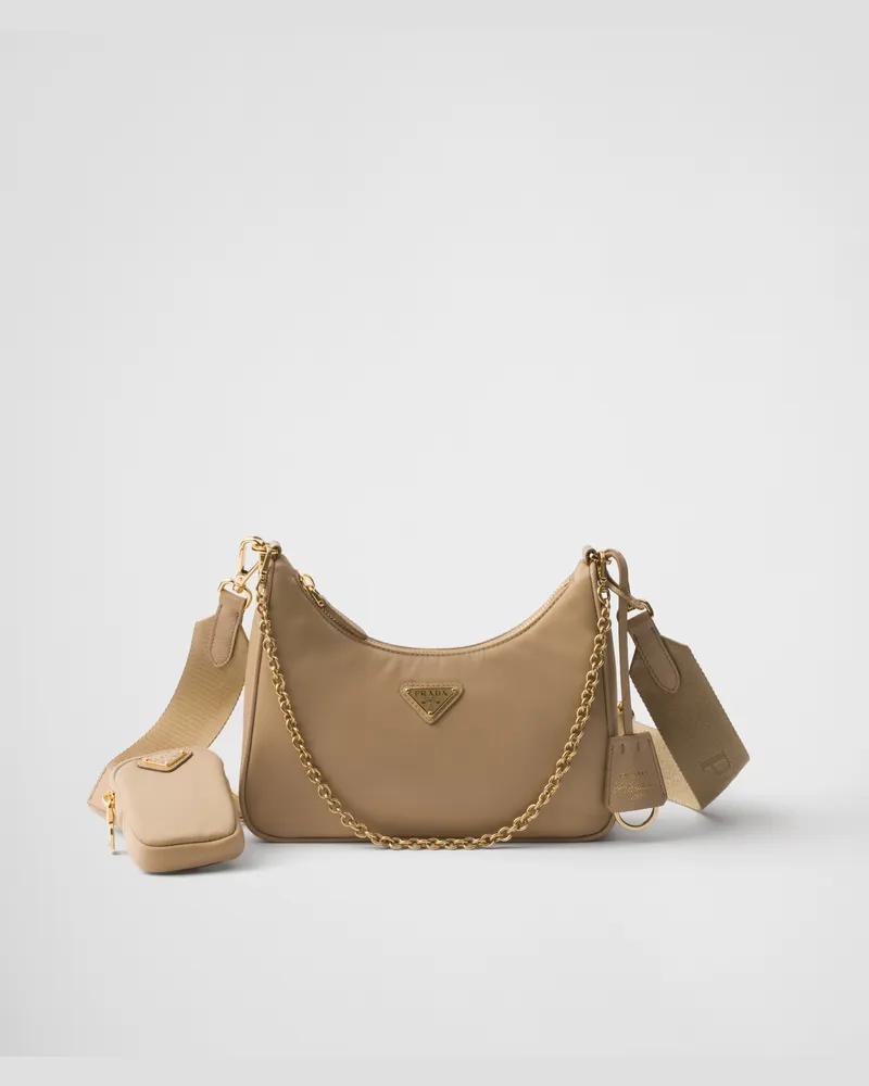 Prada Re-Edition 2005 Tasche aus Re-Nylon Korkbeige+flaschengrün
