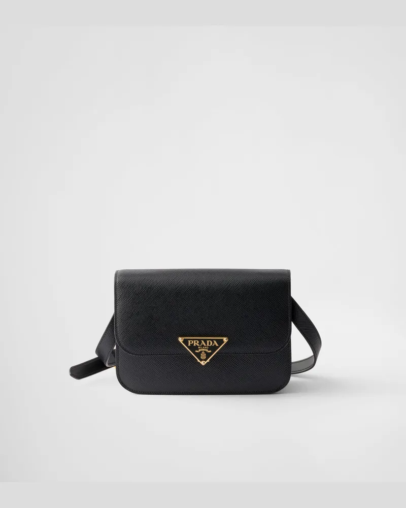 Prada Schultertasche mit Klappe aus Saffiano-Leder Schwarz