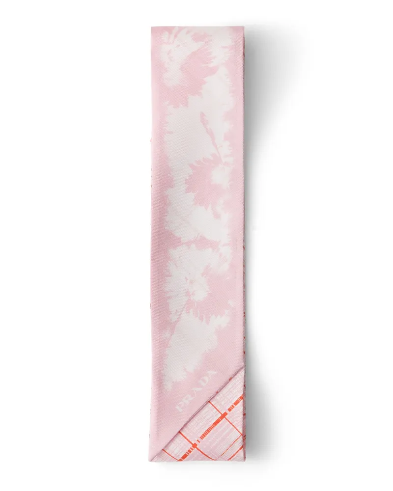 Prada Schmaler Schal Aus Bedrucktem Seidentwill, Damen, Alabaster/talk Alabaster