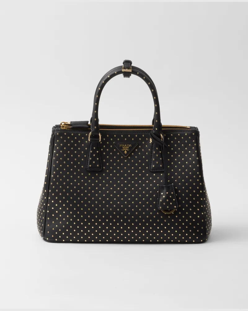 Prada Große  Galleria Tasche aus Leder mit Nieten Schwarz
