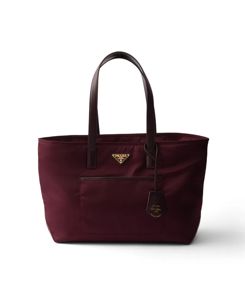 Prada Re-edition 1978 Mittelgroße Tote Bag Aus Re-nylon Und Saffiano-leder, Damen, Burgunderrot Burgunderrot