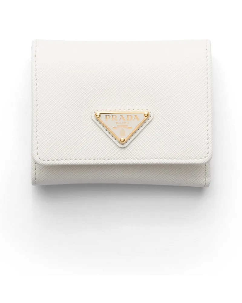 Prada Kleine Geldbörse Aus Saffiano-leder, Damen, Weiss Weiss