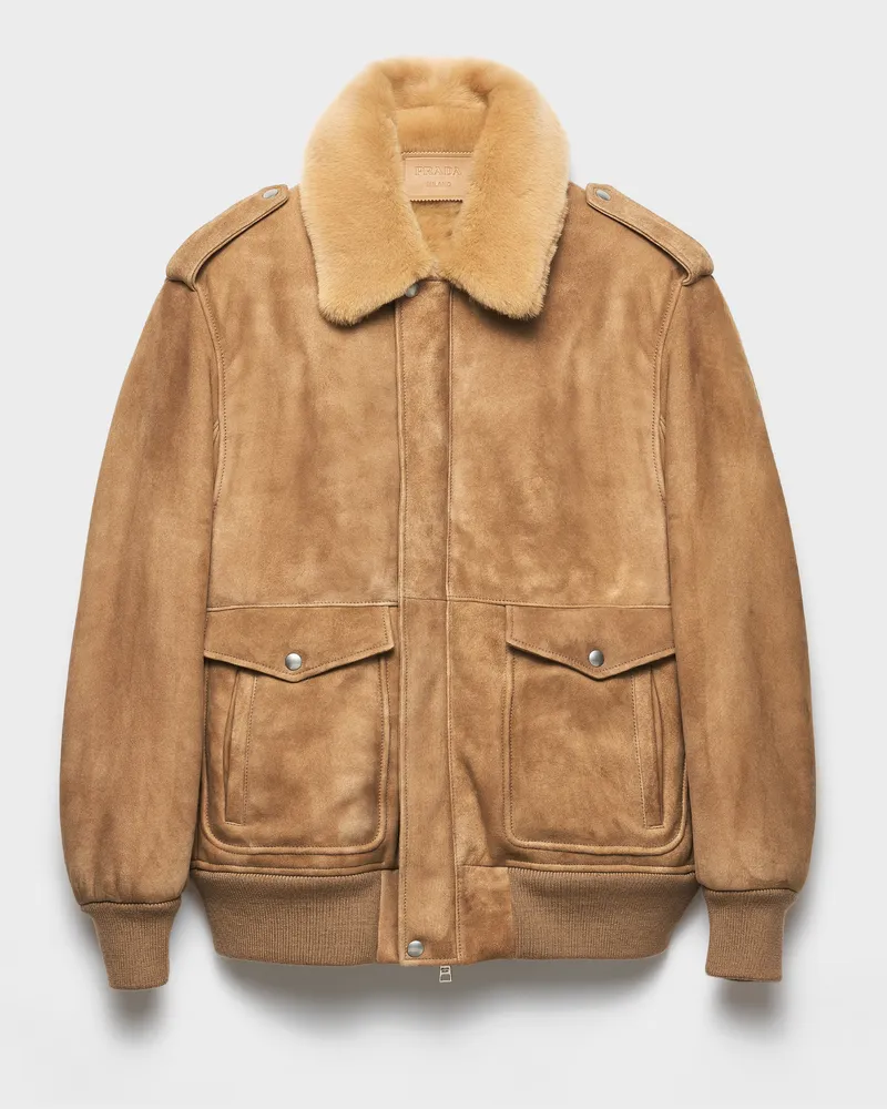 Prada Bomberjacke aus Wildleder und Lammfell Kordel