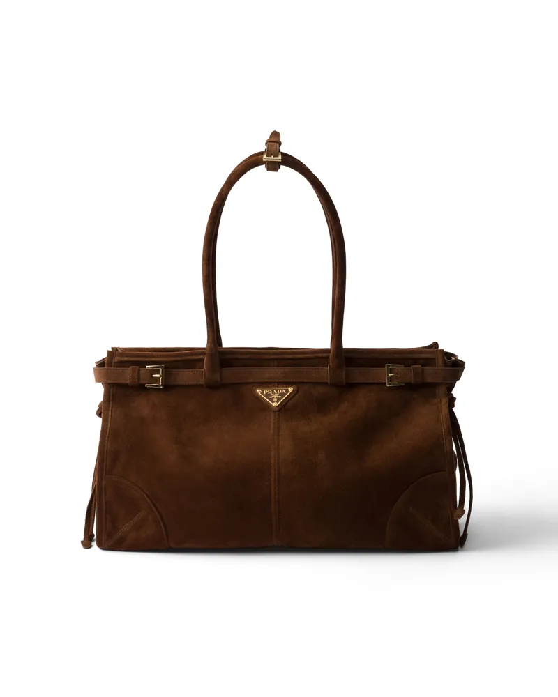 Prada Bonnie Handtasche Aus Wildleder, Damen, Kakaobraun Kakaobraun