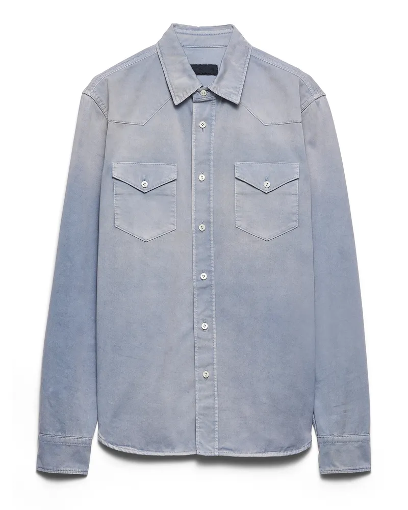 Prada Hemd Aus Gabardine, Herren, Blaugrau, Größe Blaugrau