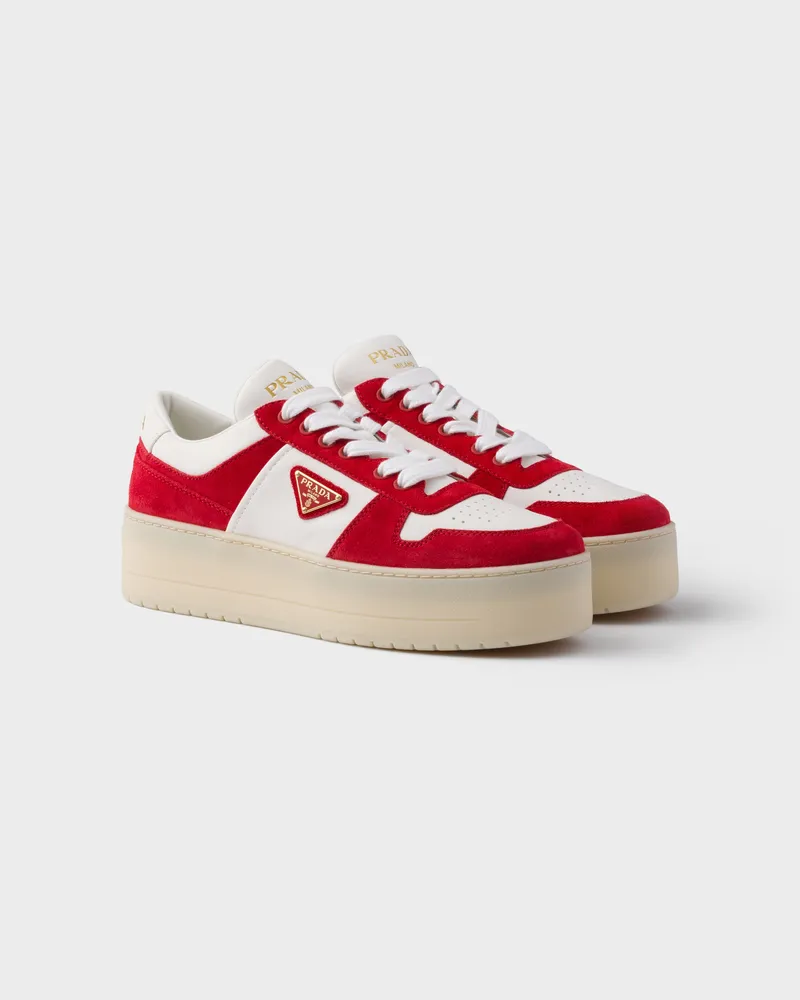 Prada Downtown Bold Sneaker aus Nappa-Leder und Wildleder Weiss