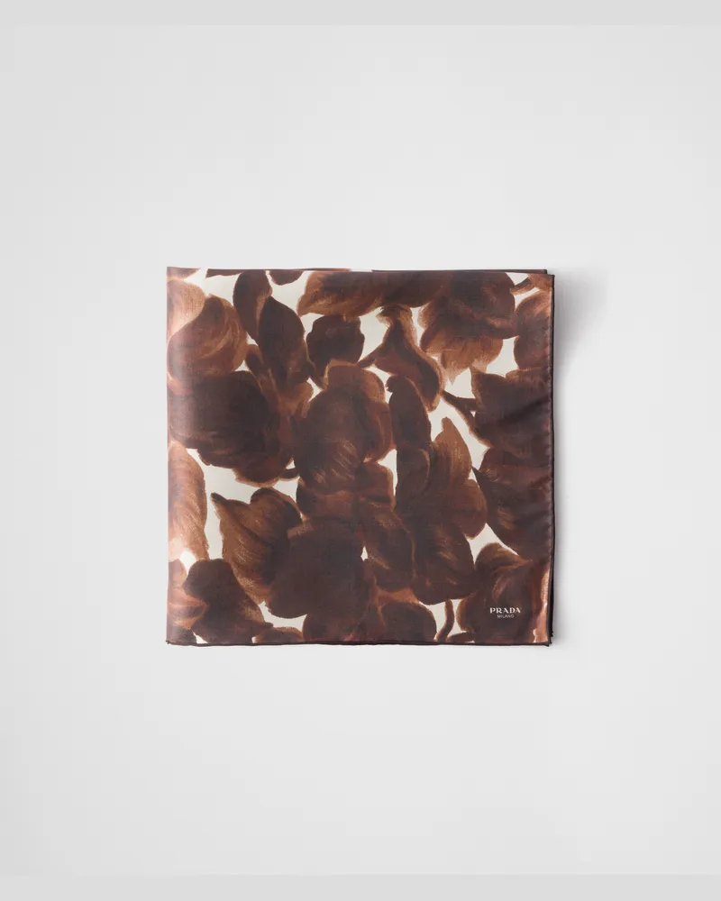 Prada Schal aus Shantung-Seide mit Print, 65 x 65 Dunkelbraun