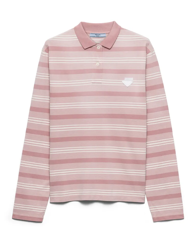 Prada Langärmliges Poloshirt Aus Gestreiftem Piqué , Damen, Alabasterrosa, Größe Alabasterrosa