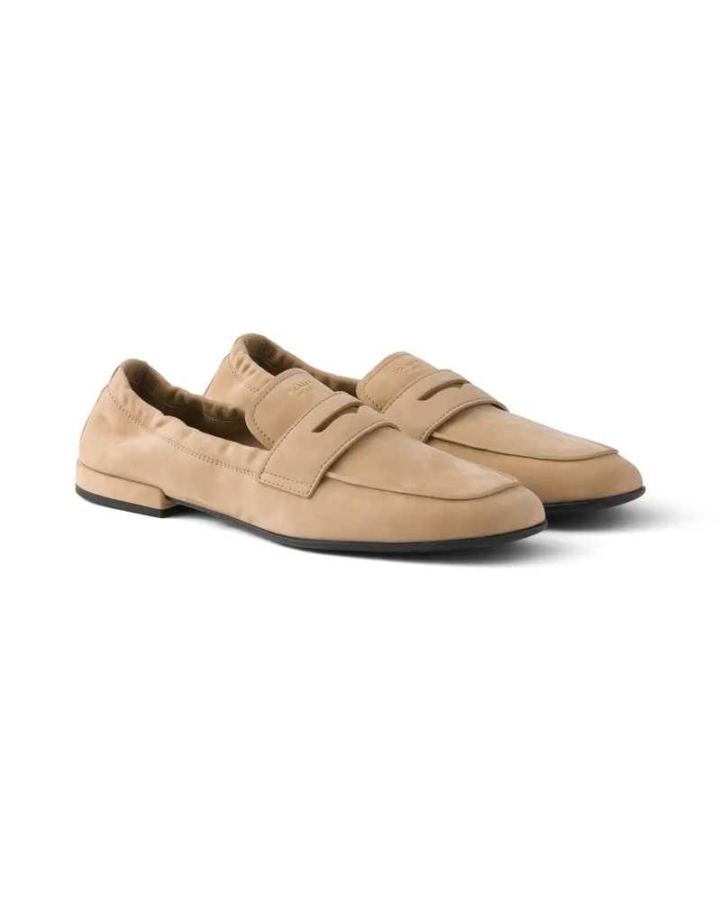 Prada Loafer Aus Nubukleder, Damen, Wüstenbeige, Größe Wüstenbeige
