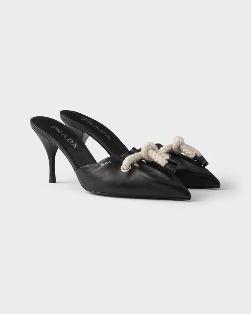 Prada Mules aus Nappa-Leder mit Kordel-Detail Schwarz