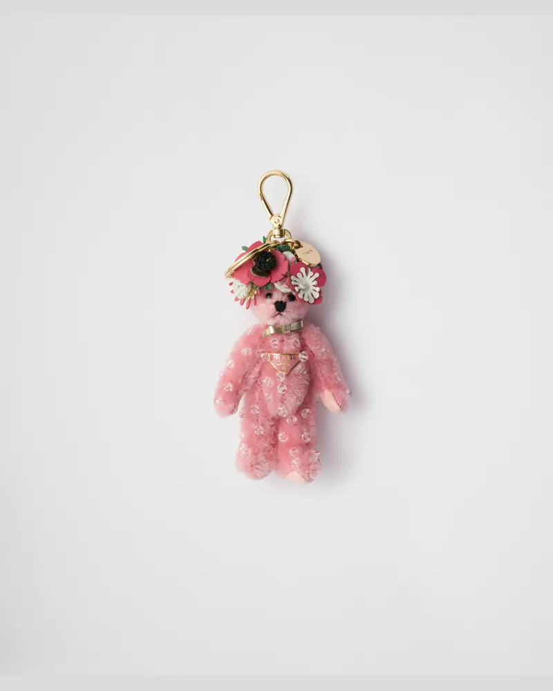 Prada Teddy-Taschenanhänger mit Ring aus Metall Rosa