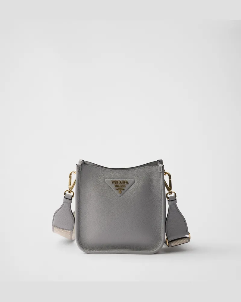 Prada Mini-Schultertasche aus Leder Granitgrau