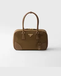 Prada Re-Edition 1978 Medium Tasche mit zwei Griffen aus Re-Nylon und Saffiano-Leder Korkbeige