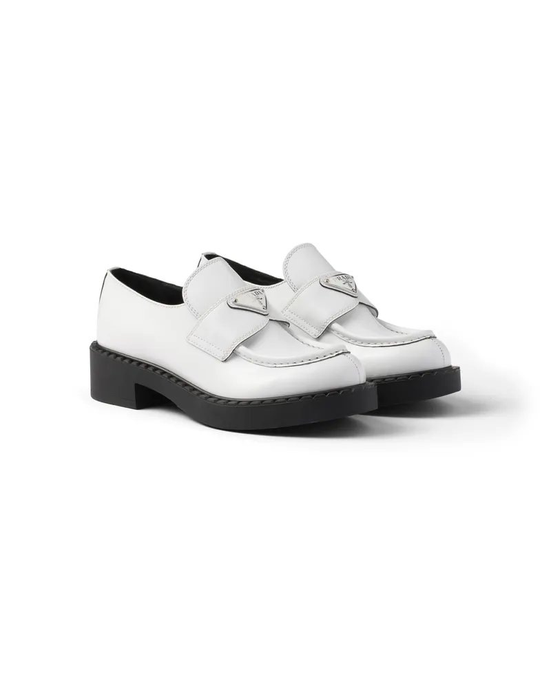 Prada Chocolate Mokassins Aus Gebürstetem Leder, Damen, Weiss, Größe Weiss
