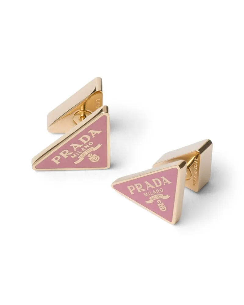 Prada Emailierte Metallohrringe, Damen, Gold/blütenblattrosa Gold