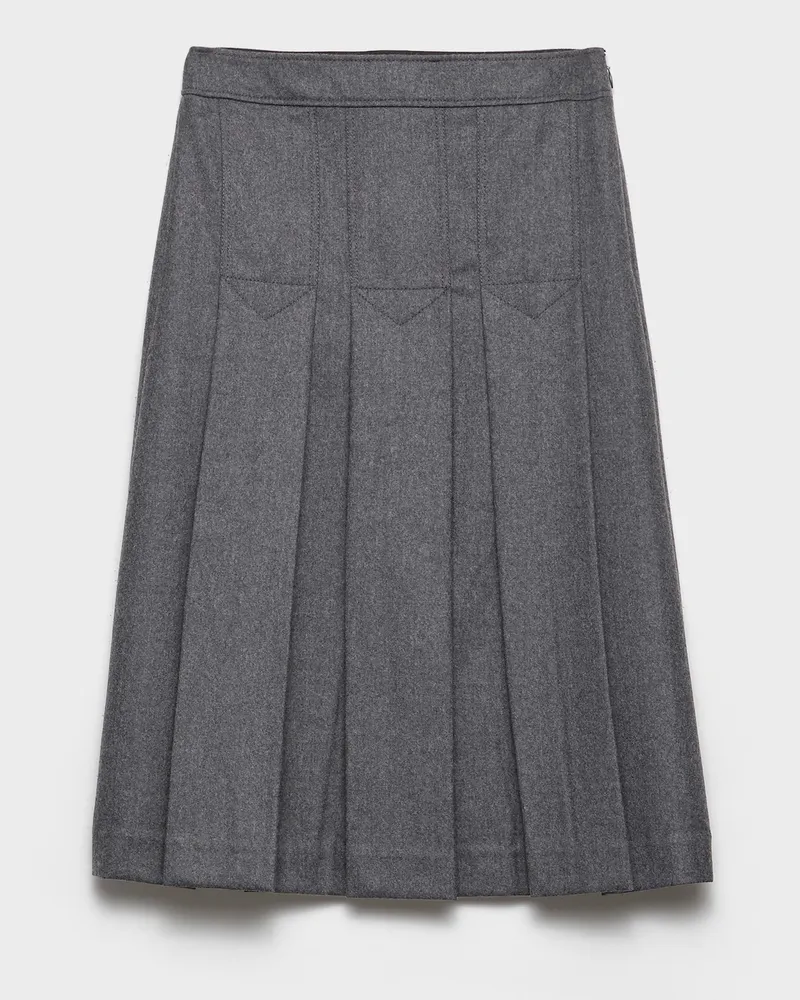 Prada Plissierter Rock aus Flanell Schiefergrau
