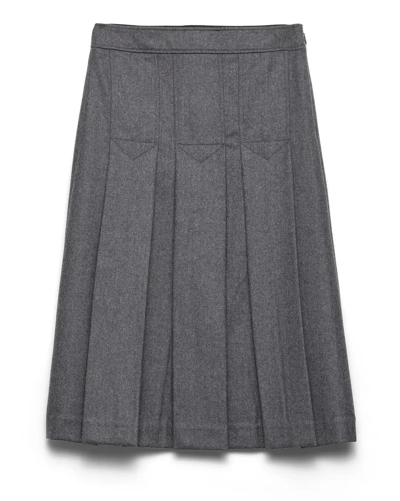 Prada Plissierter Rock Aus Flanell, Damen, Schiefergrau, Größe Schiefergrau