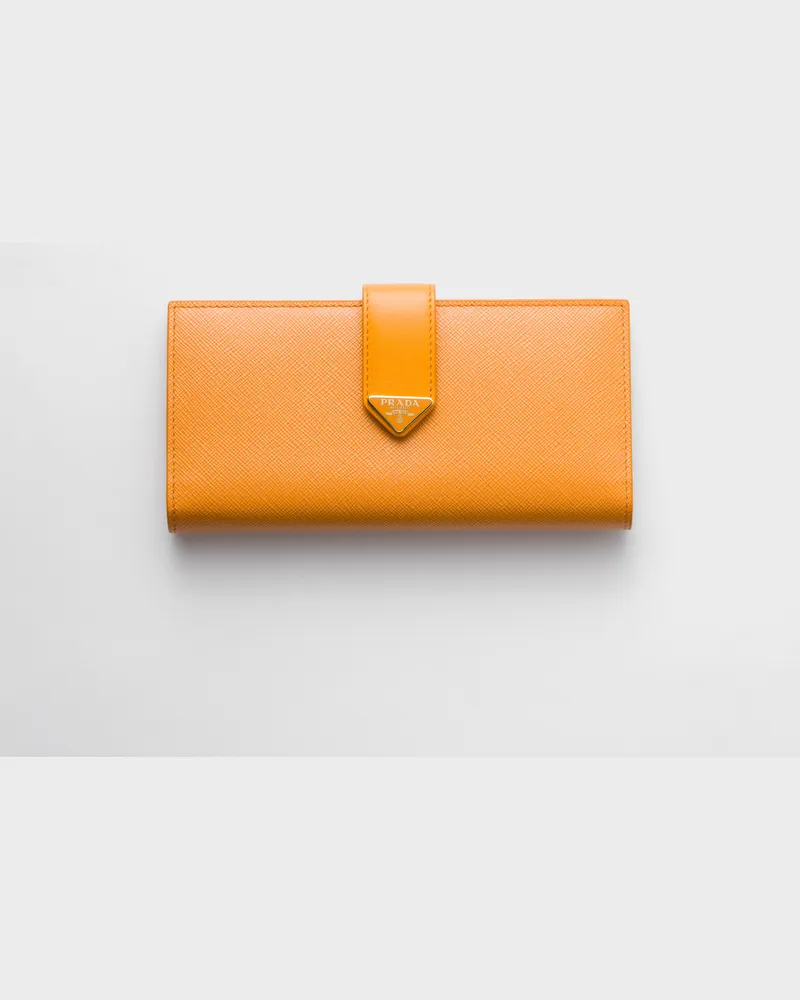 Prada Große Geldbörse aus Saffiano und Leder Bernstein