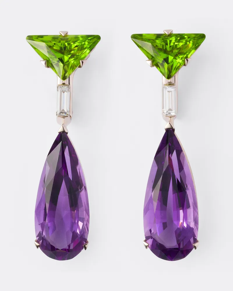 Prada Couleur Vivante Ohrhänger - Weißgold mit Peridot, Amethyst und Diamanten Gold