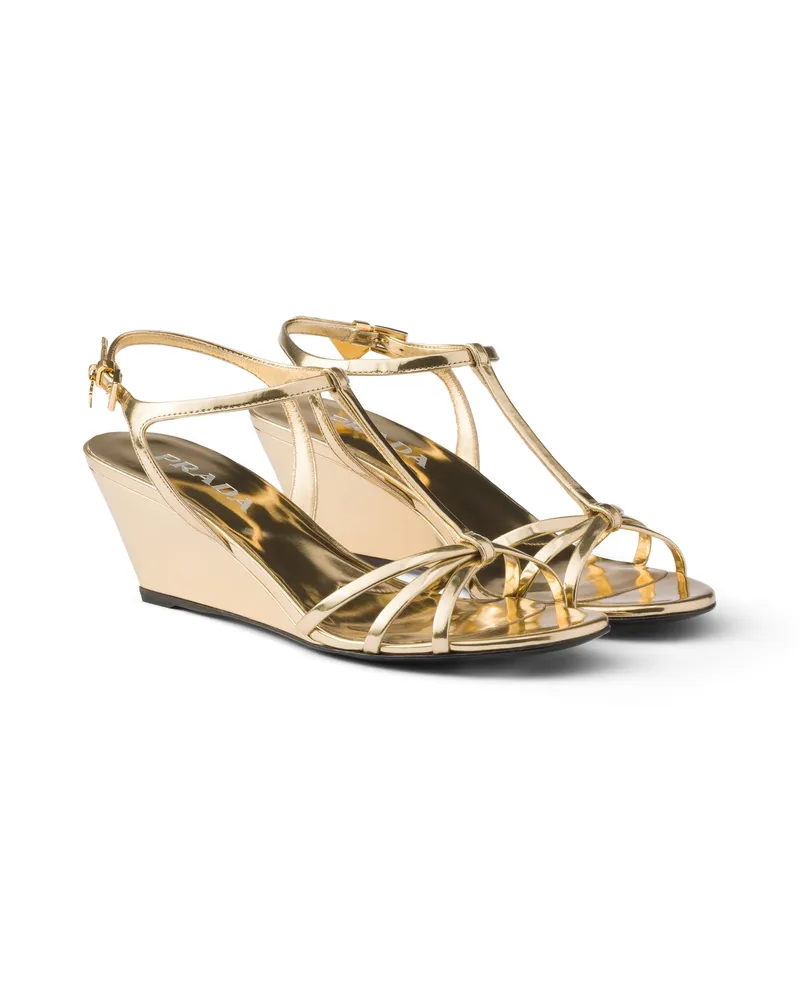 Prada Sandalen Aus Metallic-leder, Damen, Platin, Größe Platin