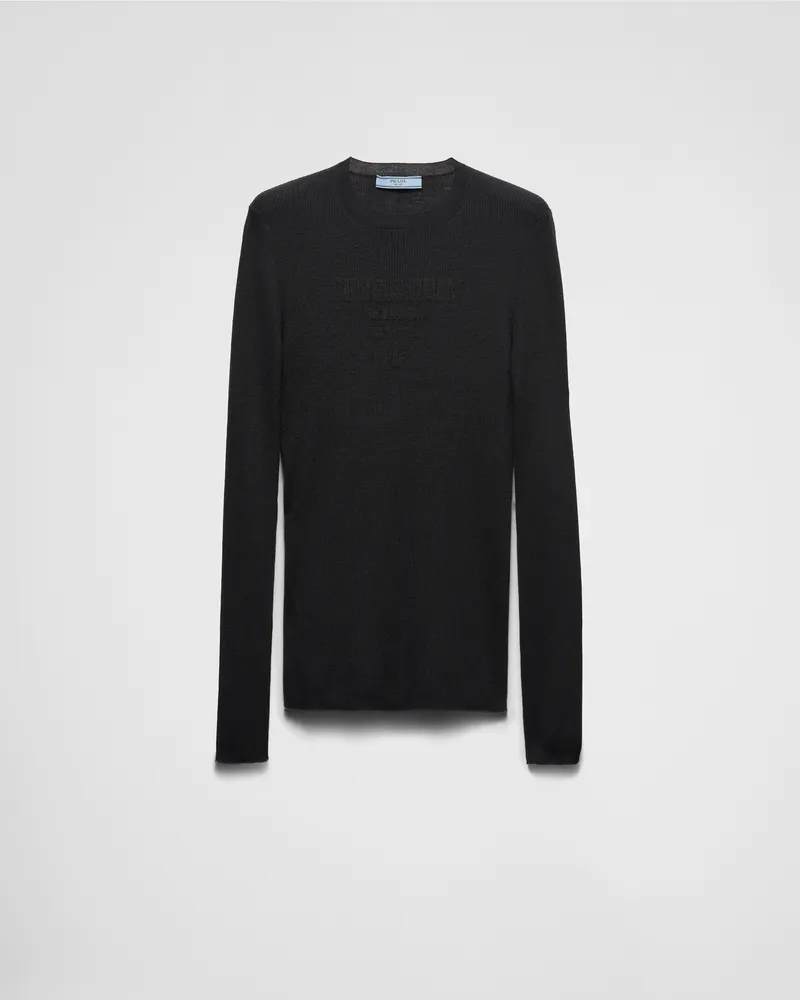 Prada Rundhalspullover aus Superfine-Wool Schwarz
