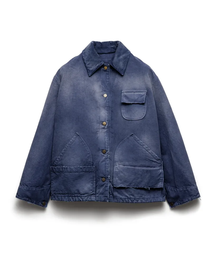 Prada Truckerjacke Aus Canvas, Damen, Marineblau, Größe Marineblau
