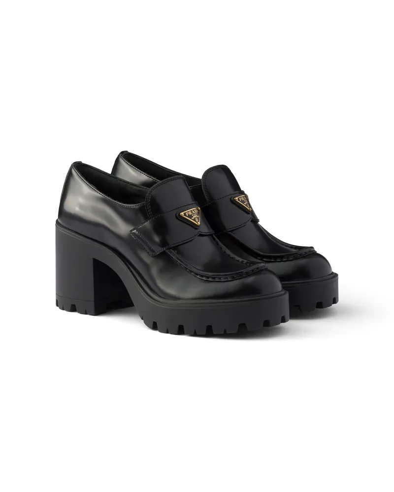 Prada Loafer Aus Gebürstetem Leder, Damen, Schwarz, Größe Schwarz
