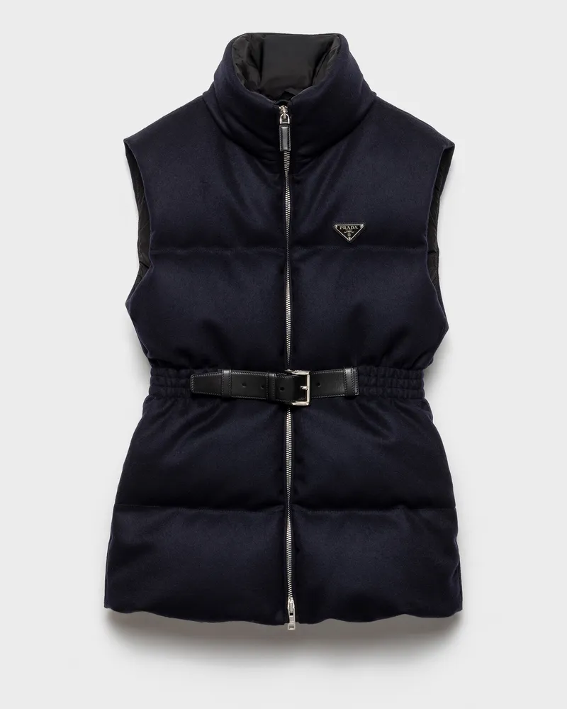Prada Loden-Daunenweste Blau