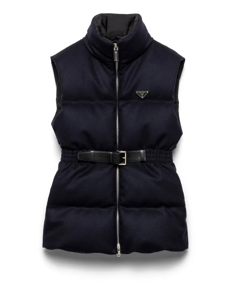 Prada Loden-daunenweste, Damen, Blau, Größe Blau