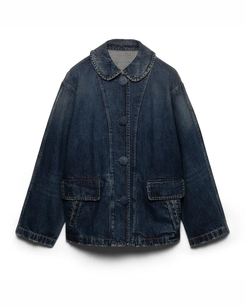 Prada Blousonjacke Aus Gewaschenem Denim, Damen, Blau, Größe Blau