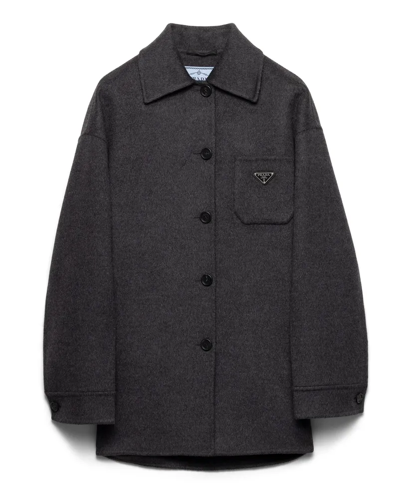 Prada Einreihige Cabanjacke Aus Double Cashwool, Damen, Schiefergrau, Größe Schiefergrau