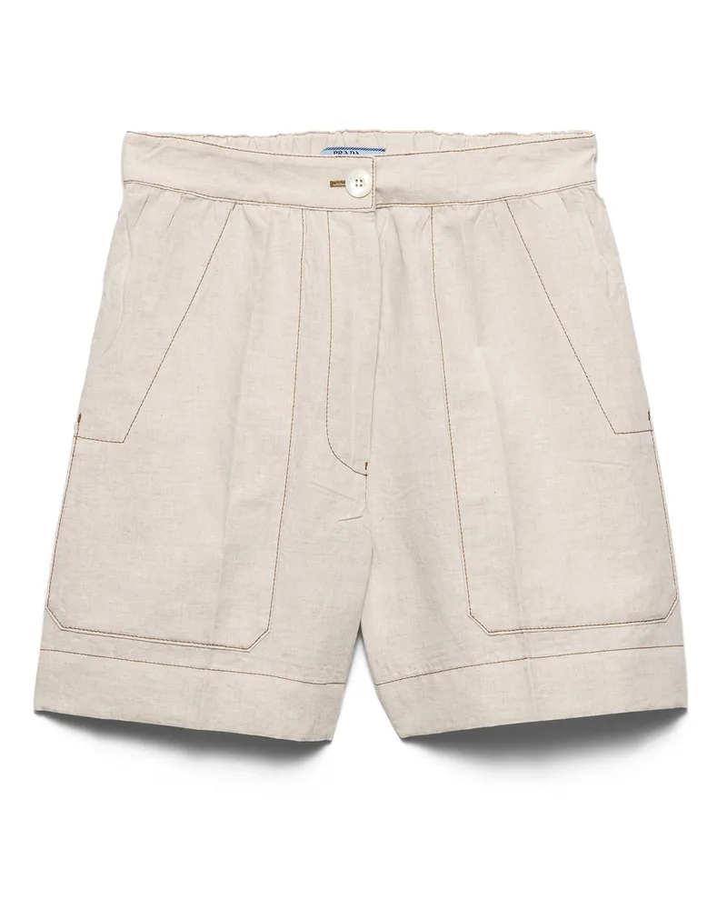 Prada Shorts Aus Chambray, Damen, Ecru, Größe Ecru