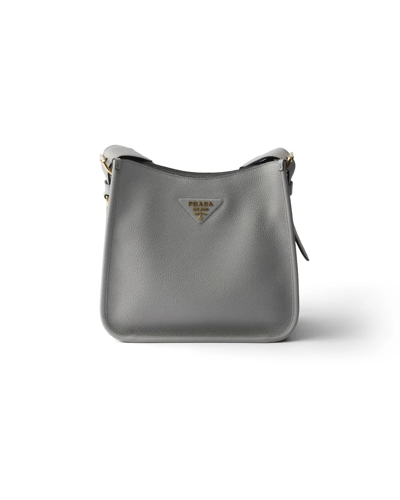 Prada Mittelgroße Tasche Aus Leder, Damen, Granitgrau Granitgrau