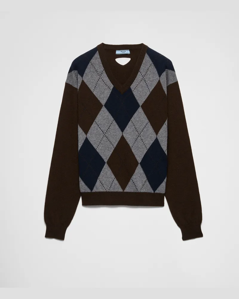 Prada Pullover aus Kaschmir mit V-Ausschnitt Dunkelbraun