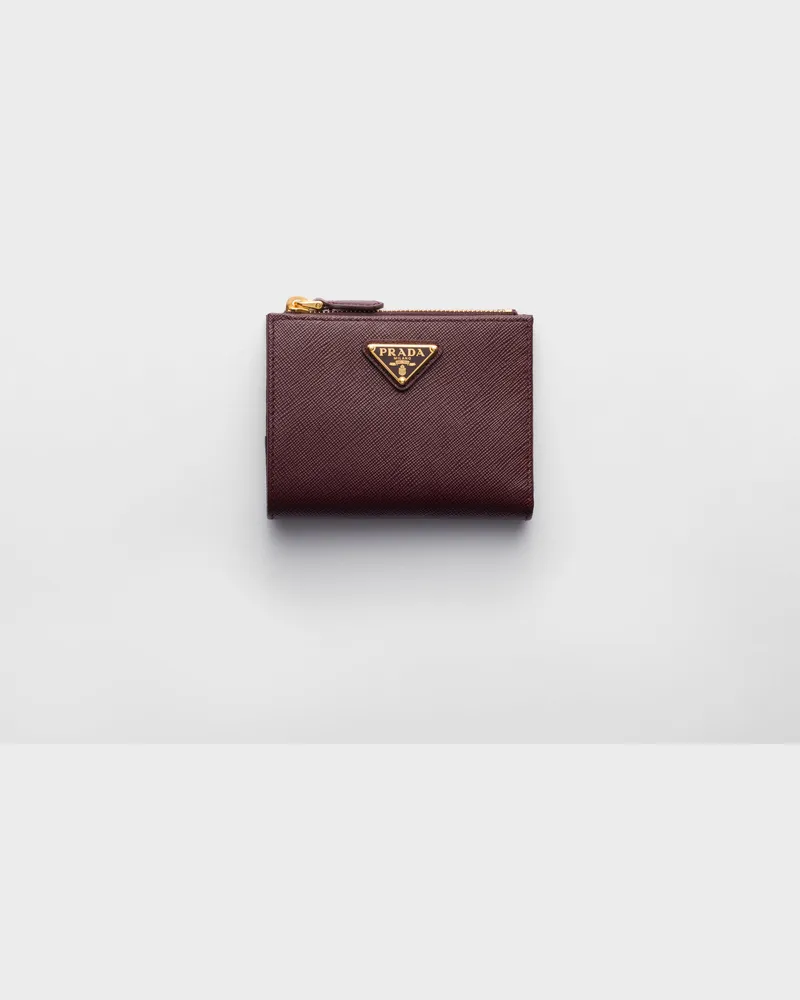 Prada Kleine Geldbörse aus Saffiano-Leder Burgunderrot