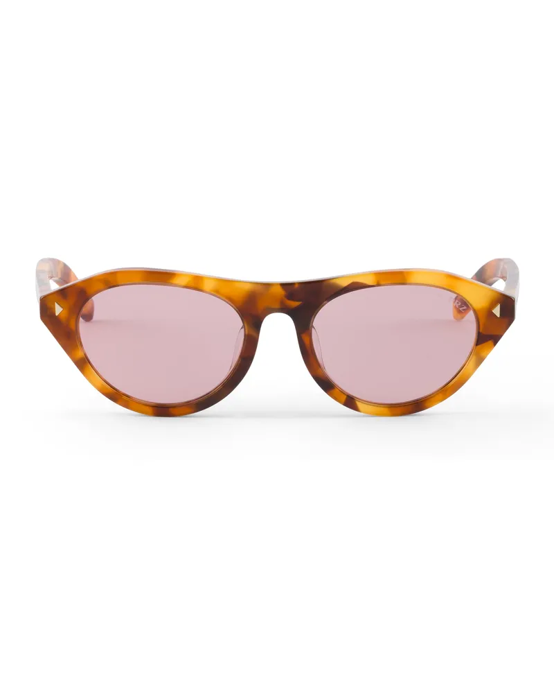 Prada Sonnenbrille Mit Der Ikonischen Metallplakette, Damen, Fuchsiafarbene Gläser Fuchsiafarbene