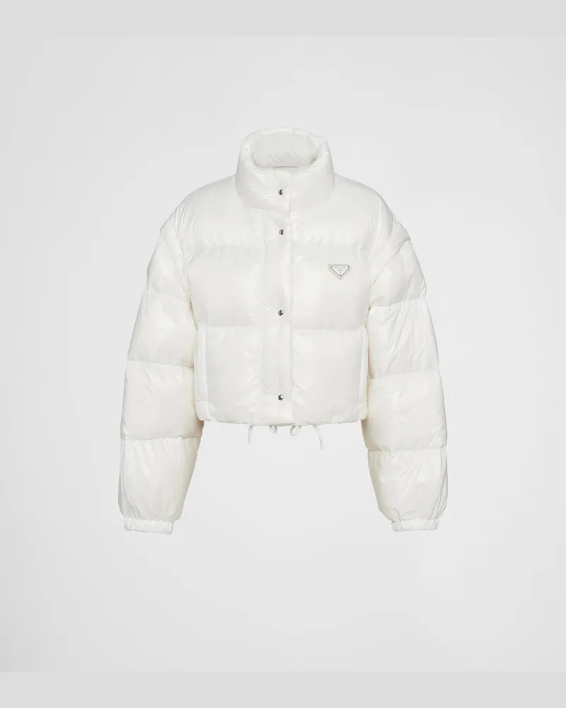Prada Kurze wandelbare Daunenjacke aus Re-Nylon Weiss